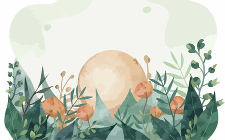 Illustration of a floral background with a full moon and flowers.のイラスト素材