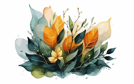 Hand drawn watercolor bouquet of flowers and leaves. Vector illustration.のイラスト素材