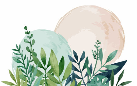 Vector illustration with hand drawn plants and moon. Elements for design.のイラスト素材