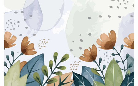 Floral background with flowers, leaves and abstract shapes. Hand drawn vector illustration.のイラスト素材
