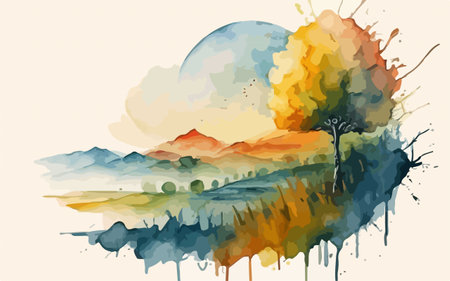 Autumn landscape. Watercolor painting. Vector illustration for your designのイラスト素材