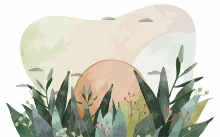 Tropical landscape. Hand drawn vector illustration in flat style.のイラスト素材