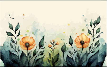 Hand drawn watercolor floral background with poppies. Vector illustration.のイラスト素材