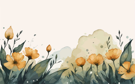 Floral background with watercolor flowers and leaves. Vector illustration.のイラスト素材