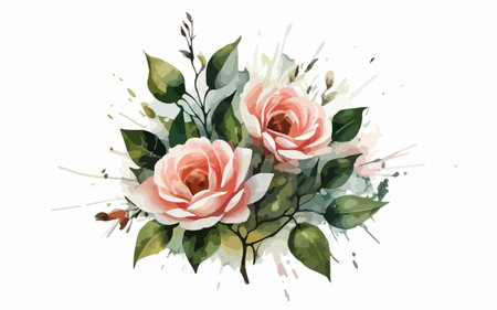Watercolor bouquet of pink roses on white background. Vector illustration.のイラスト素材