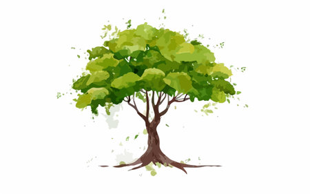 Green tree isolated on white background. Watercolor hand drawn illustration.のイラスト素材