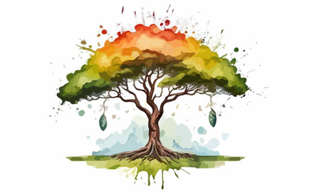 Watercolor tree isolated on white background. Hand drawn vector illustration.のイラスト素材