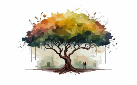 Vector illustration of a big tree in a city park on a white backgroundのイラスト素材