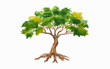 Green tree isolated on white background. Vector illustration in cartoon style.のイラスト素材