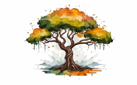 Autumn tree isolated on white background. Hand drawn vector illustration.のイラスト素材