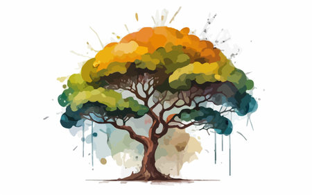 Watercolor tree, isolated on white background. Hand-drawn illustration.のイラスト素材