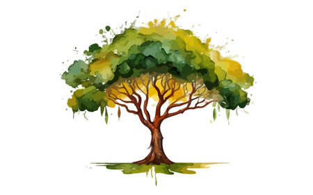 Watercolor tree isolated on white background. Hand drawn vector illustration.のイラスト素材