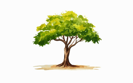 Green tree isolated on white background. Vector illustration in cartoon style.のイラスト素材