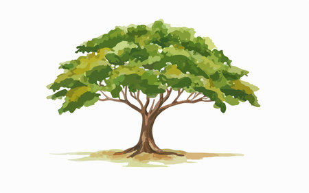 Green tree isolated on white background. Vector illustration in cartoon style.のイラスト素材