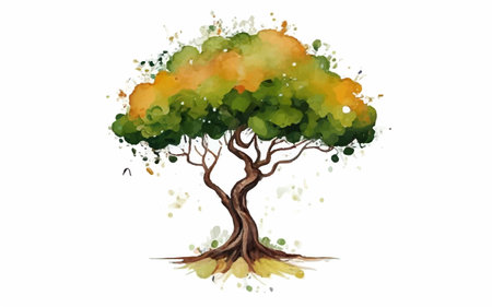 Watercolor tree isolated on white background. Hand-drawn illustration.のイラスト素材