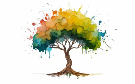 Colorful watercolor tree isolated on white background. Vector illustration.のイラスト素材