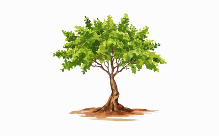 Green tree isolated on white background. Vector illustration in cartoon style.のイラスト素材