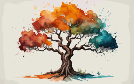 Autumn tree in watercolor style. Hand drawn vector illustration.のイラスト素材