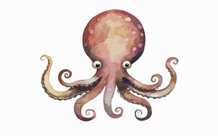 Watercolor octopus isolated on white background. Hand drawn illustration.のイラスト素材