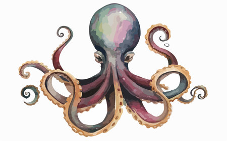 Octopus isolated on white background. Watercolor hand drawn illustration.のイラスト素材