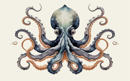 Illustration of a big octopus on a beige background.のイラスト素材