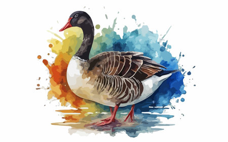 Vector watercolor illustration of a duck on a watercolor background.のイラスト素材