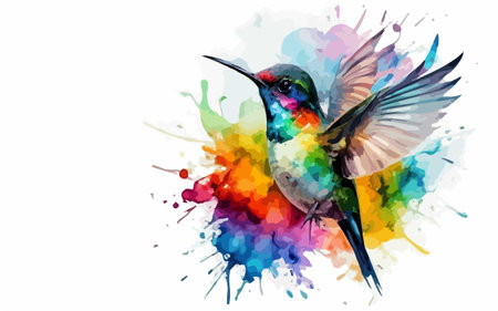 Hummingbird on colorful watercolor splashes. Vector illustration.のイラスト素材
