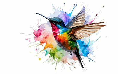 Hummingbird with watercolor splashes on white background. Vector illustration.のイラスト素材