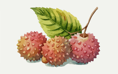 Lychee fruit with leaves. Vector illustration of a tropical fruit.のイラスト素材