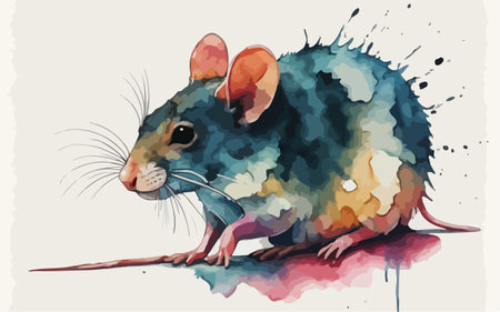 Illustration of a rat with watercolor splashes. Vector illustration.のイラスト素材