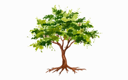 Green tree with roots. Vector illustration isolated on a white background.のイラスト素材