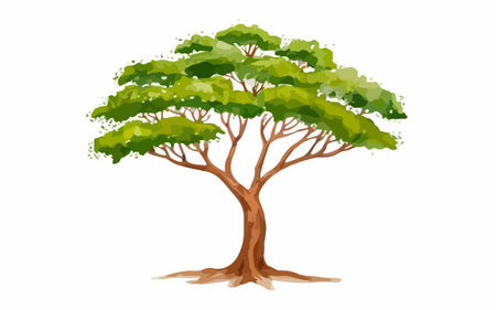 Green tree isolated on white background. Vector illustration in cartoon style.のイラスト素材