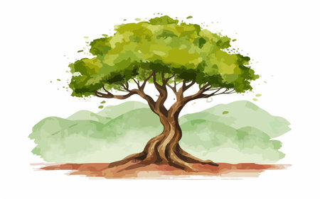 Green tree isolated on white background. Watercolor hand drawn illustration.のイラスト素材