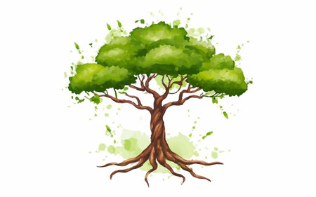 Green tree isolated on white background. Watercolor hand drawn illustration.のイラスト素材