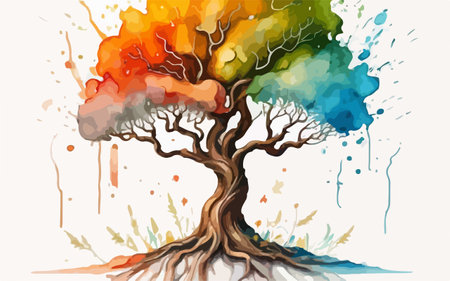 Colorful tree on white background. Vector illustration for your design.のイラスト素材