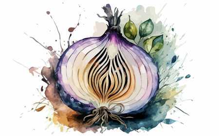 Watercolor vector illustration of onion. Hand drawn watercolor illustration.のイラスト素材