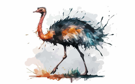 Ostrich in watercolor style. Hand drawn vector illustration.のイラスト素材