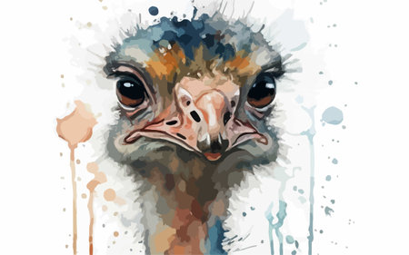 Portrait of an ostrich with watercolor splashes on a white backgroundのイラスト素材