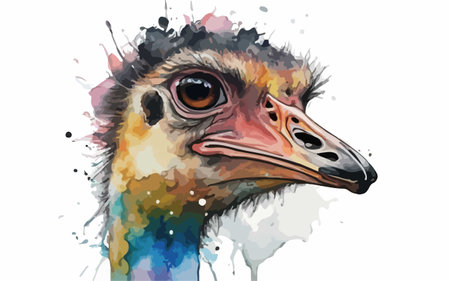 Ostrich head in watercolor style on white background. Vector illustration.のイラスト素材
