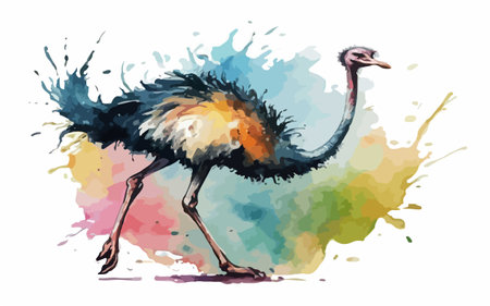 Ostrich on watercolor background. Hand drawn vector illustration.のイラスト素材