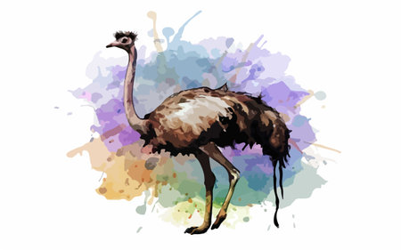 Ostrich on a colorful watercolor background. Vector illustration.のイラスト素材