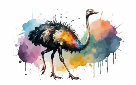 Ostrich with colorful watercolor splashes. Vector illustration.のイラスト素材