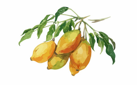 Illustration of lemon fruits on the tree. Watercolor illustration.のイラスト素材