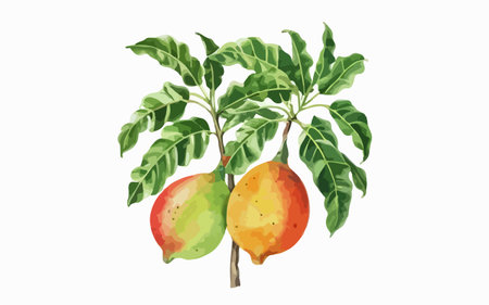 Papaya tree with fruits on white background. Vector illustration.のイラスト素材