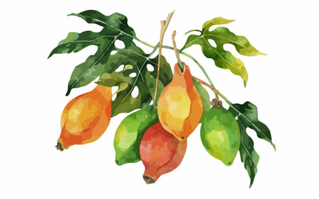 Papaya fruit. Watercolor illustration on a white background.のイラスト素材