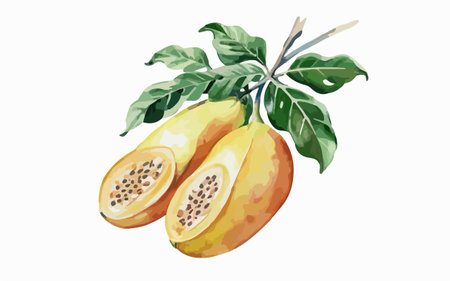 Passion fruit on a white background. Watercolor vector illustration.のイラスト素材
