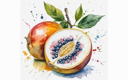 Passion fruit watercolor painting on white background. Vector illustration.のイラスト素材