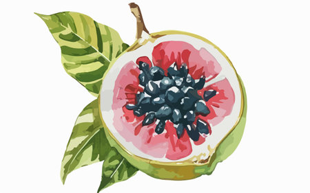 Passion fruit on a white background. Vector illustration of a tropical fruit.のイラスト素材