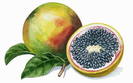 Illustration of a fresh passion fruit on a white background - vectorのイラスト素材