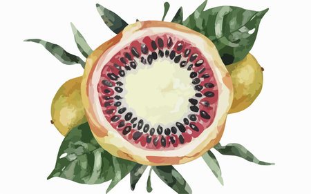 Watercolor illustration of tropical fruits on a white background. Vector.のイラスト素材
